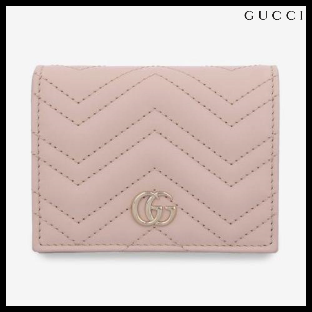【GUCCI】GG Marmont Matelasse Flap Card Holder Light Pink