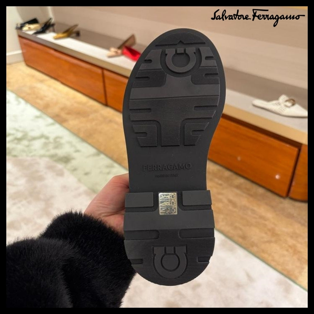【FERRAGAMO】KAIA CROC PATTERN ZIPPER LOAFERS BURGUNDY
