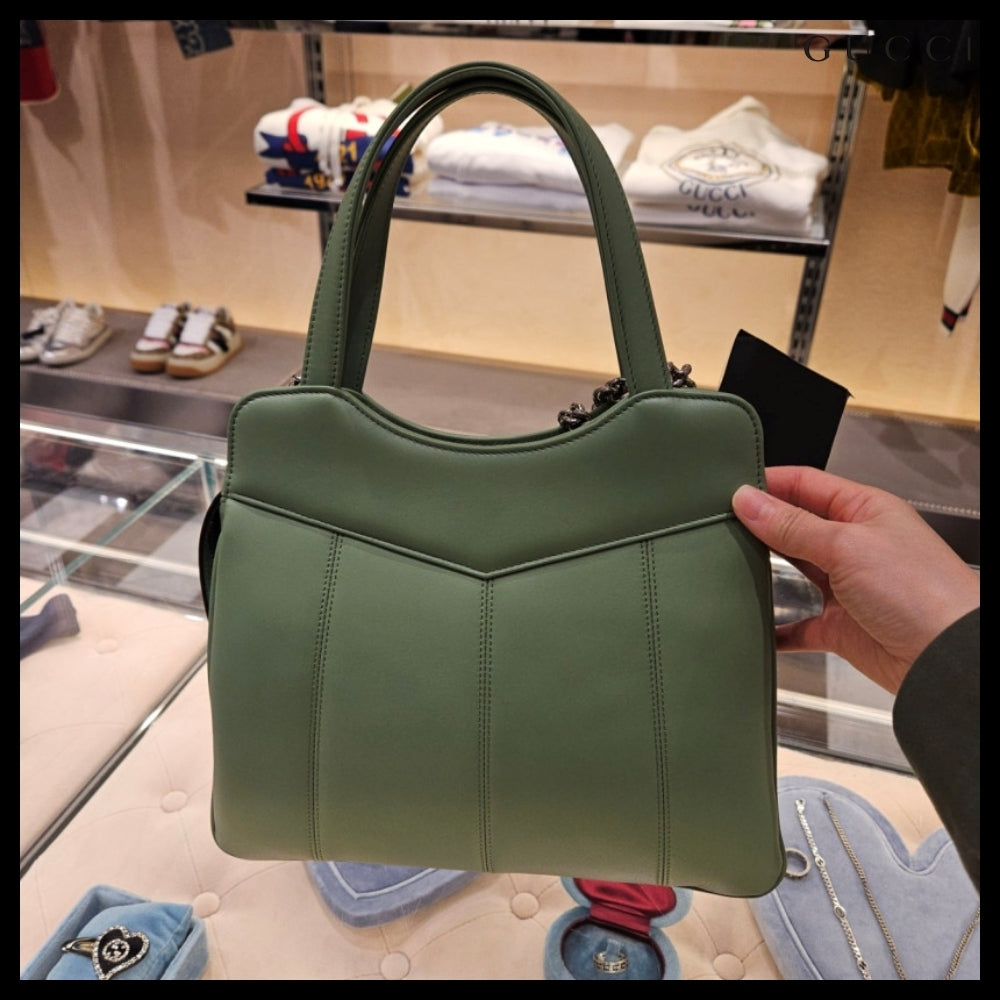 【GUCCI】PETITE GG Sena calf chatote bag green soil grass