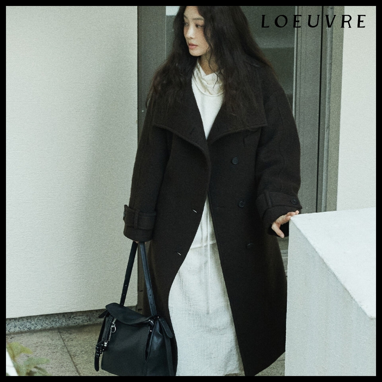 【LOEUVRE】Belted High-Neck Long Coat 3Colors