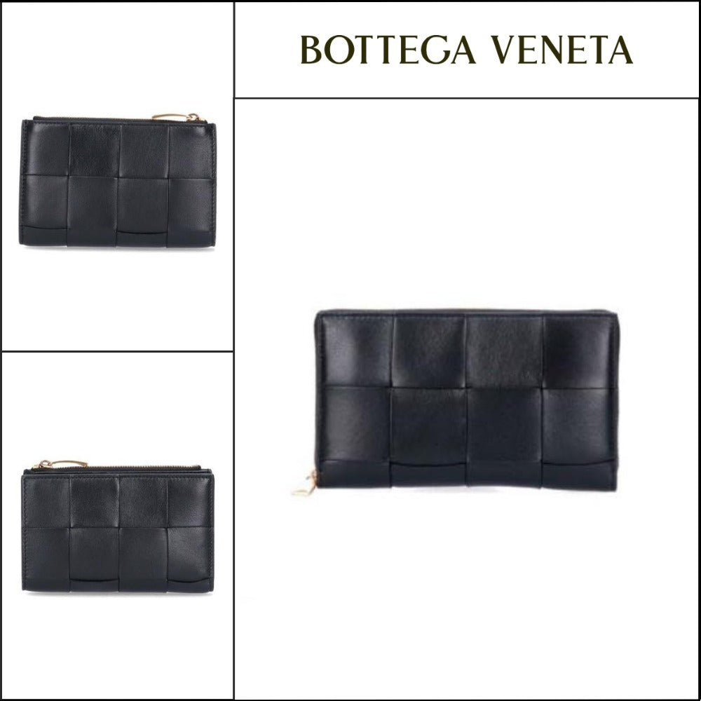 【BOTTEGA VENETA】Intrecciato Zip Bi-Fold Wallet Black