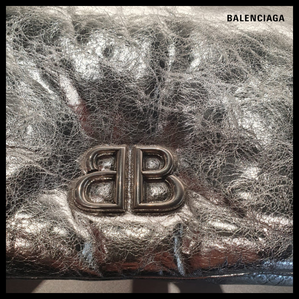 【BALENCIAGA】Monaco Nano Metallic Silver Chain CrossbodyBag