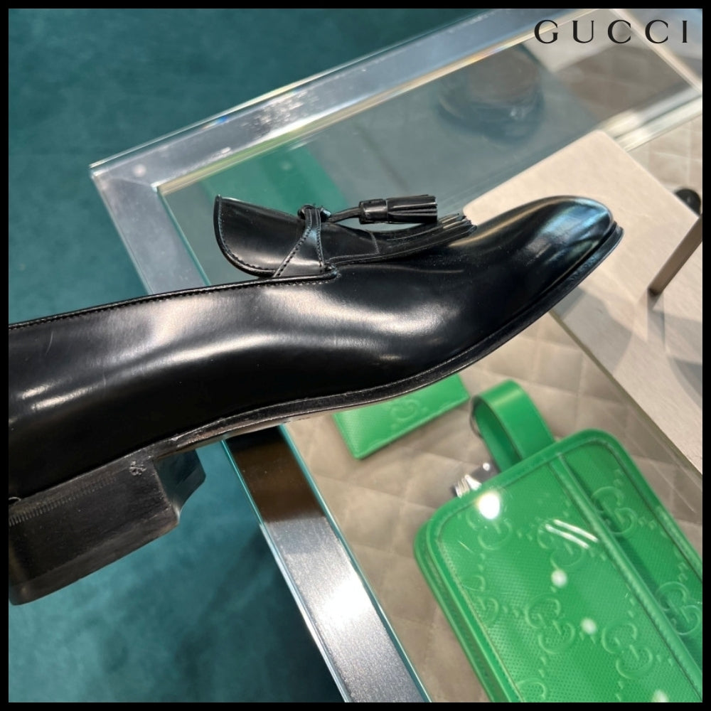 【GUCCI】PARIDE Tassel Fringe Leather Loafers Black