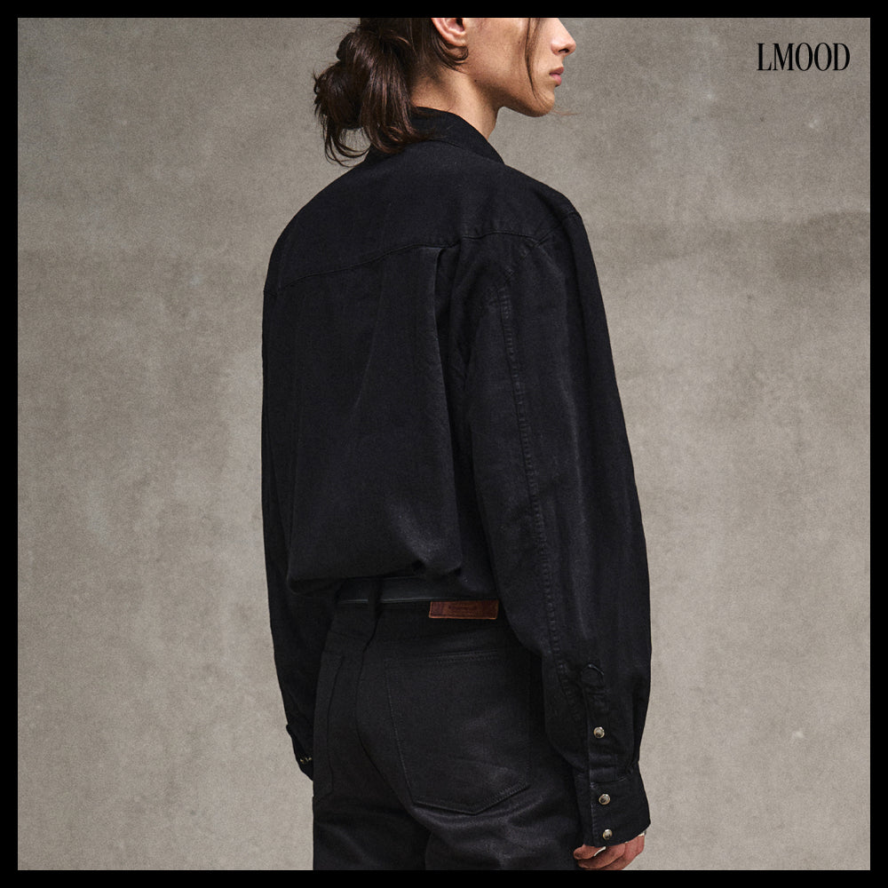 【LMOOD】Terry Denim Shirt Pure Black