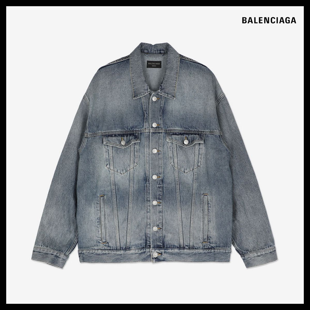 【BALENCIAGA】Back Tape Oversized Denim Jacket Blue