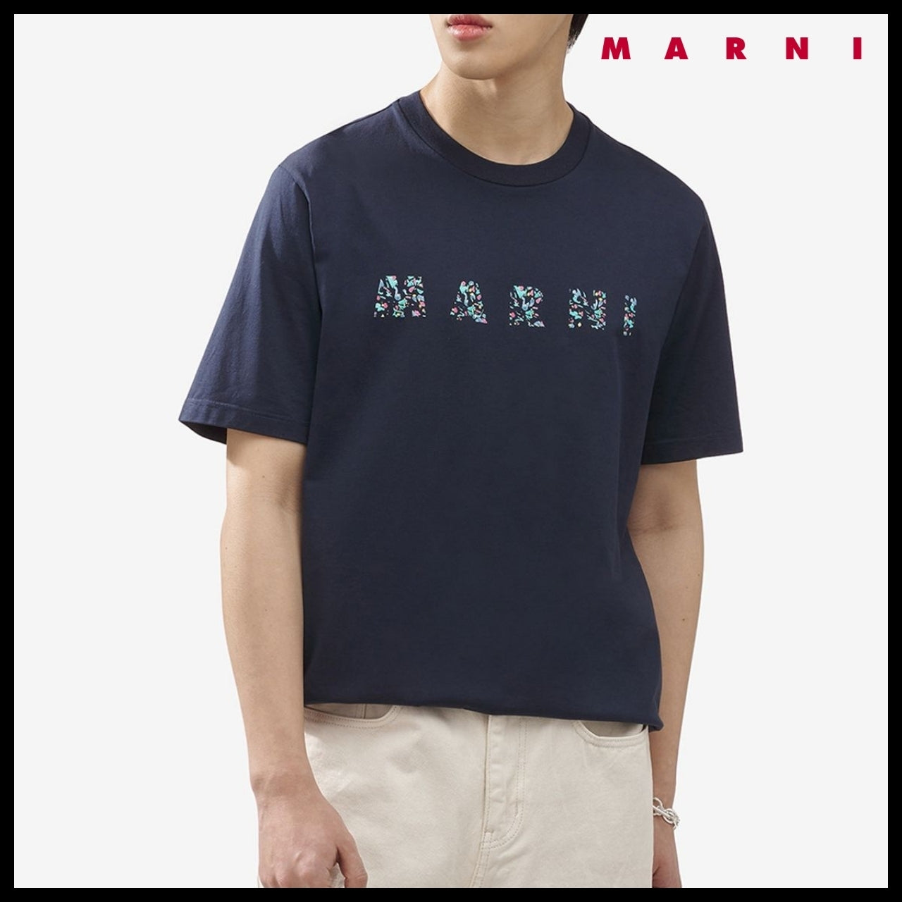 【MARNI】Logo Short Sleeve T-Shirt - Blue Black