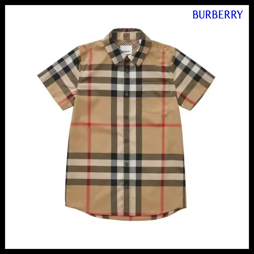 【Burberry】Check Stretch Boys’ Short Sleeve Shirt