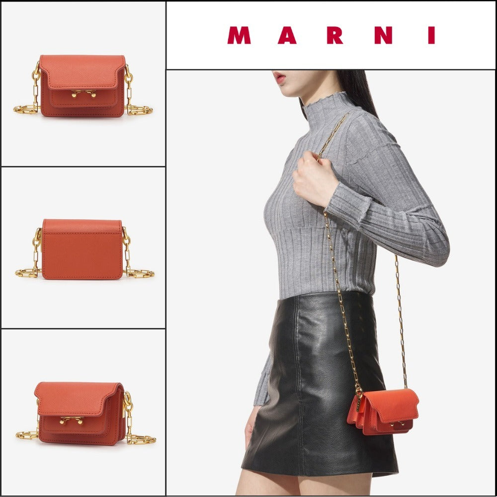 【MARNI】トランク ナノ チェーン クロスバッグ - ブリック