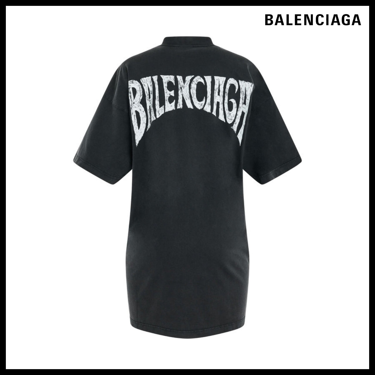 【BALENCIAGA】Ladies Logo-Print Cotton T-Shirt Dress Black