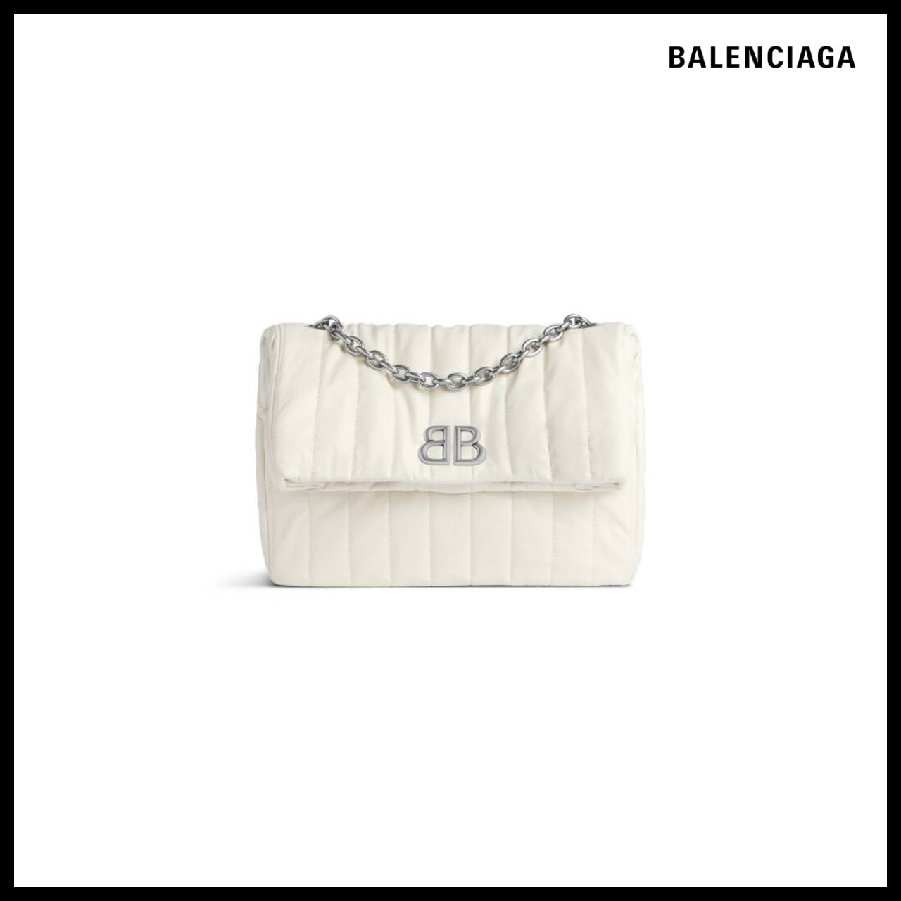 【BALENCIAGA】Monaco Small Chain Bag Quilted White