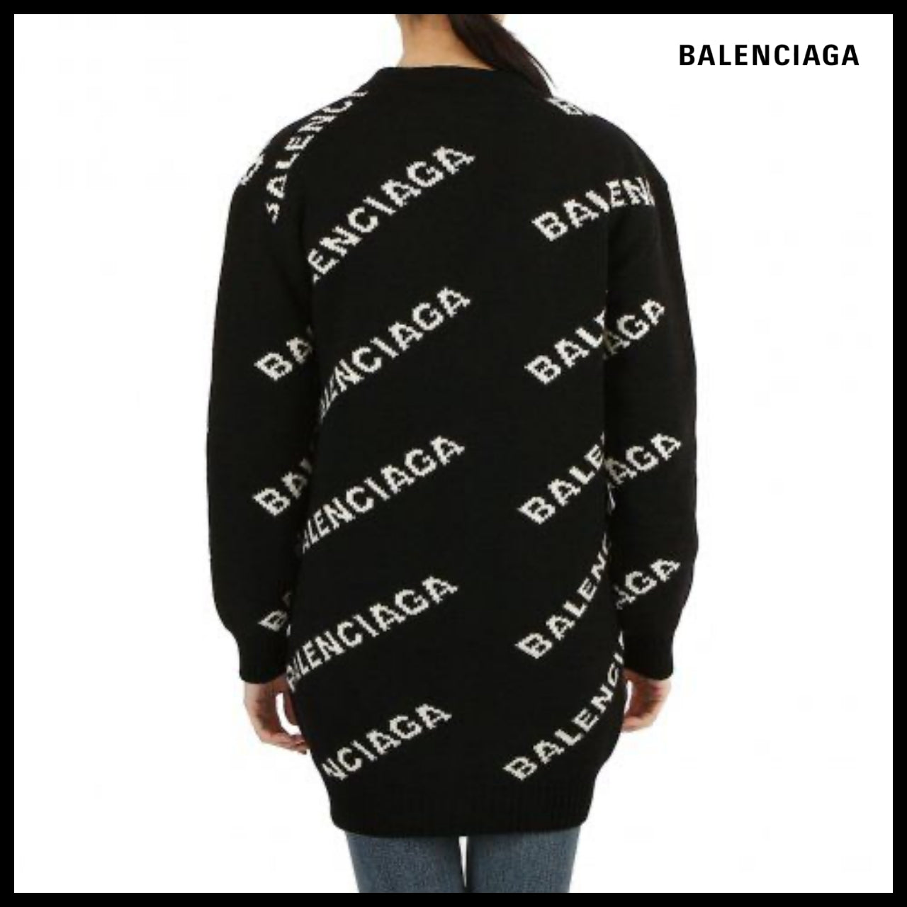 【BALENCIAGA】Allover Logo Cardigan Black White