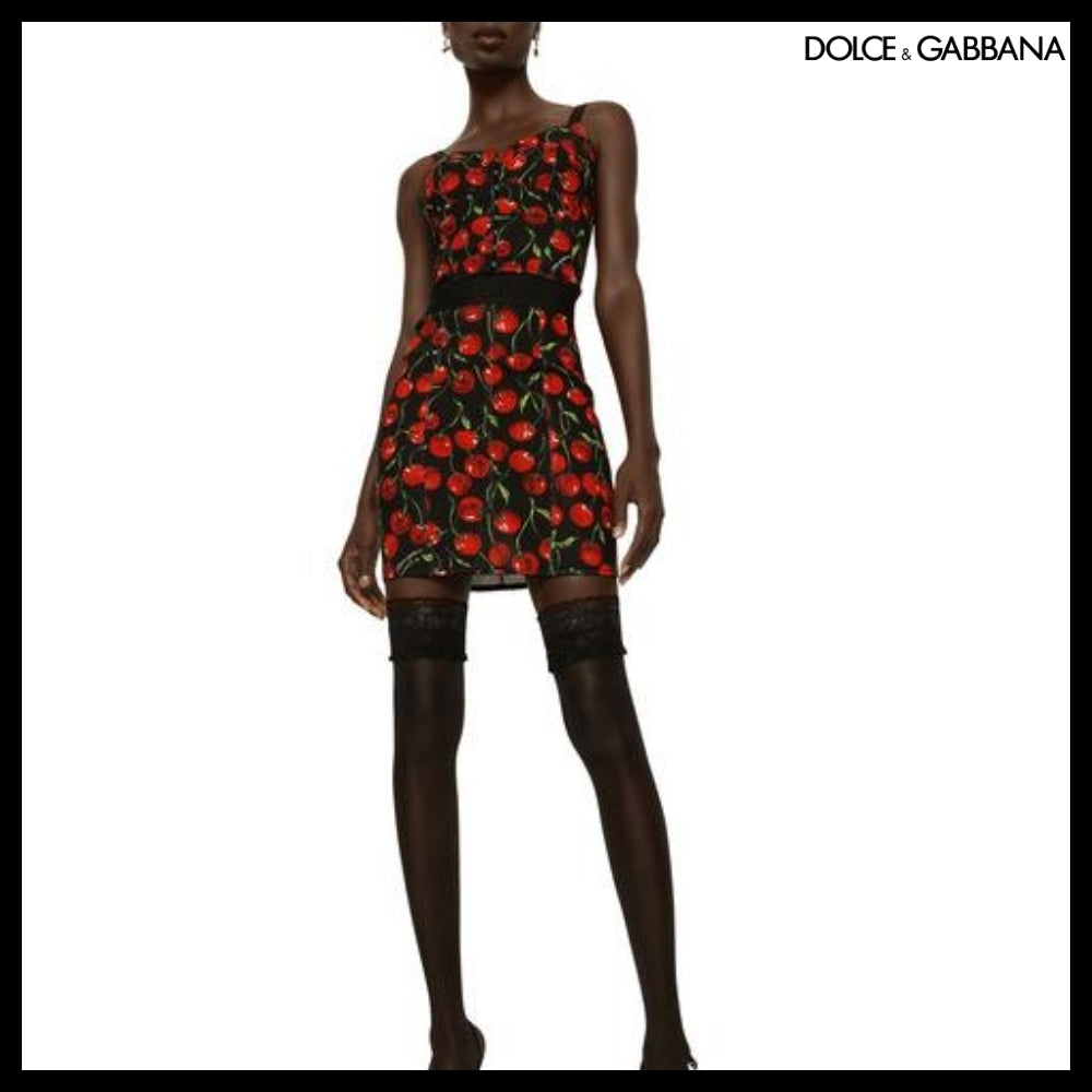 【Dolce&Gabbana】CHERRY PRINT ELASTICATED CORSET TOP