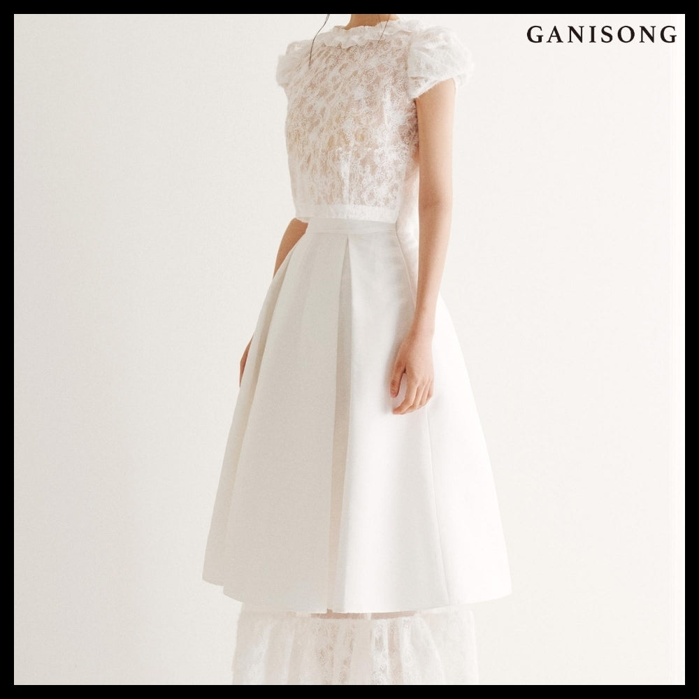 【GANISONG】Bridal Twist Puff Two-Piece Dress White