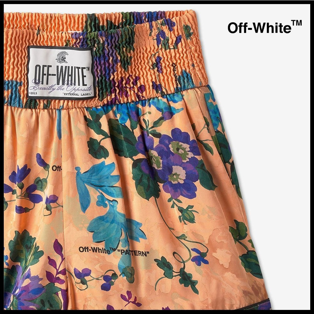 【Off-White】Logo Patch Floral Print Shorts Peach Orange