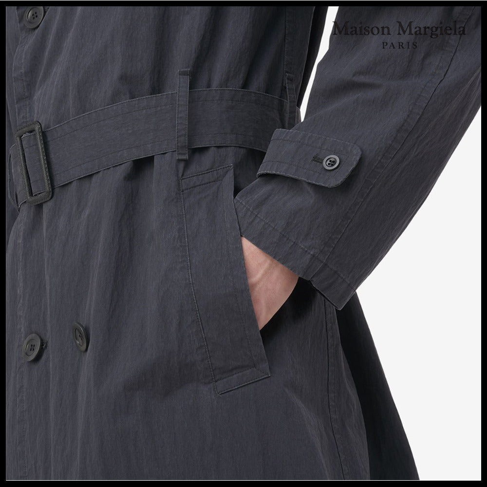 【Maison Margiela】Double Breasted Trench Coat Dark Blue