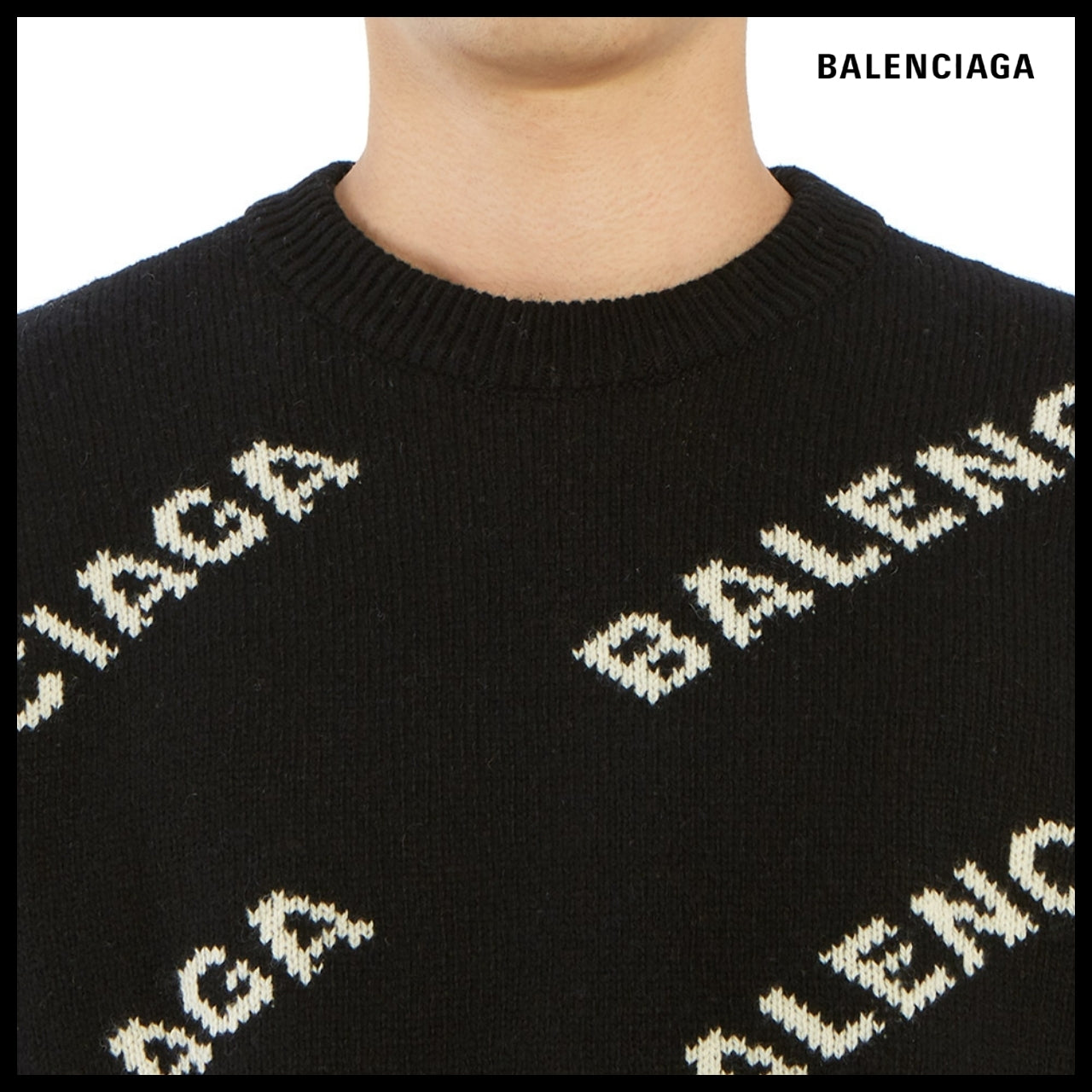 【BALENCIAGA】Allover Logo Sweater Black White