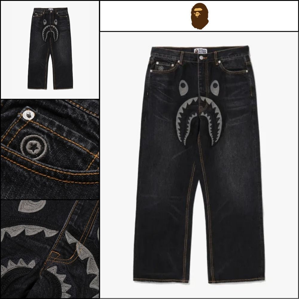 【A BATHING APE】Shark Relaxed Fit Denim Pants M INDIGO