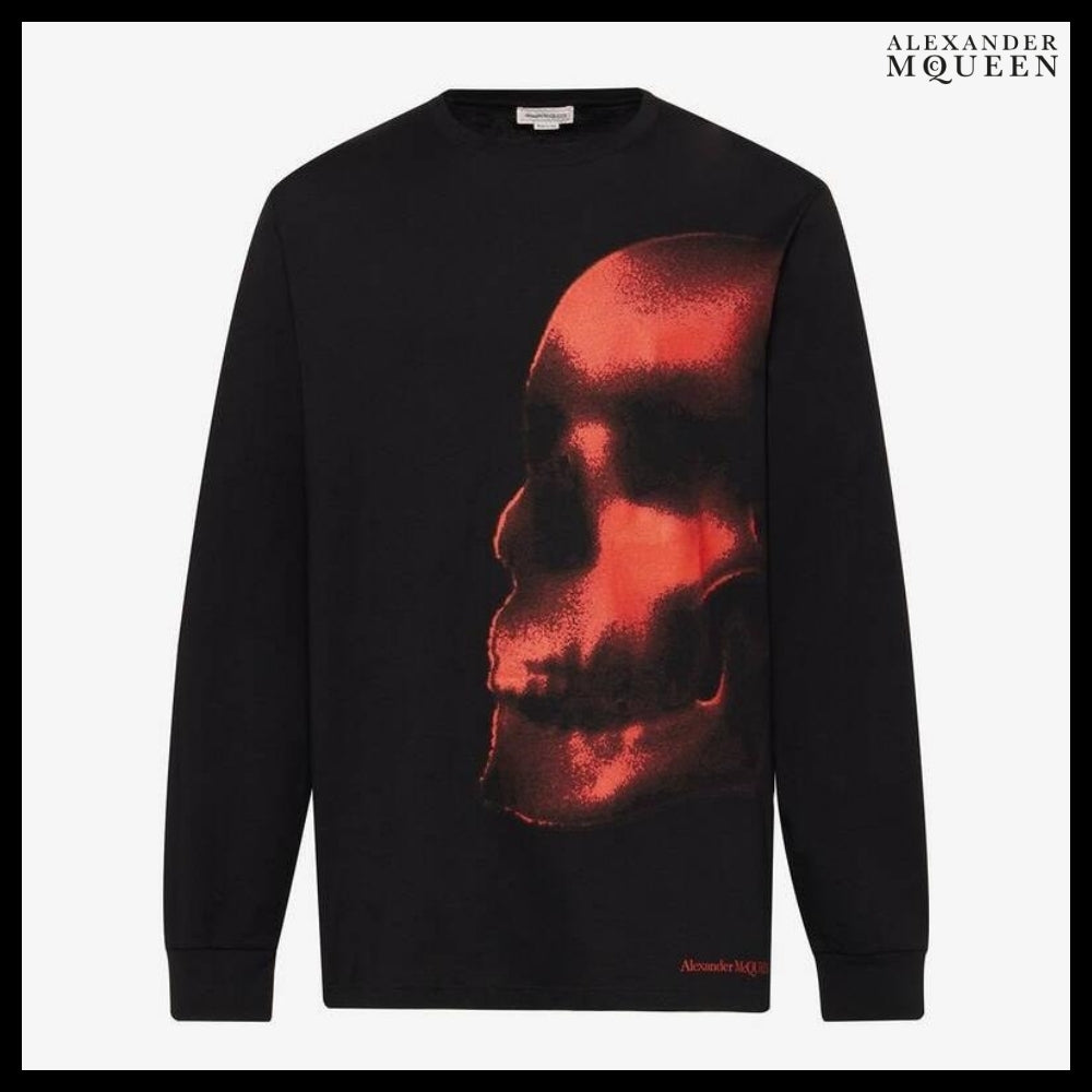 【Alexander Mcqueen】Shadow Skull Long T-shirt Black Red