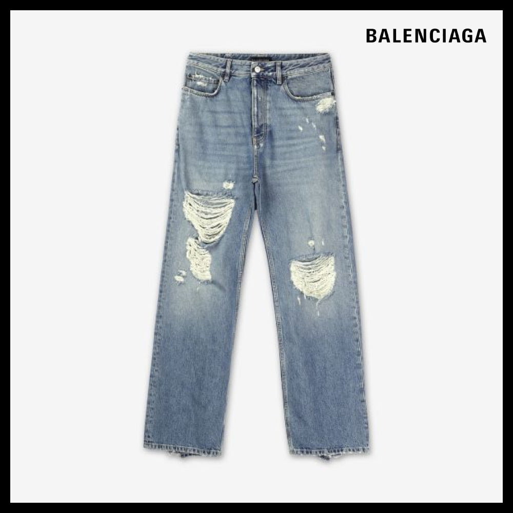 【BALENCIAGA】Ripped Denim Pants Sunbleached Blue