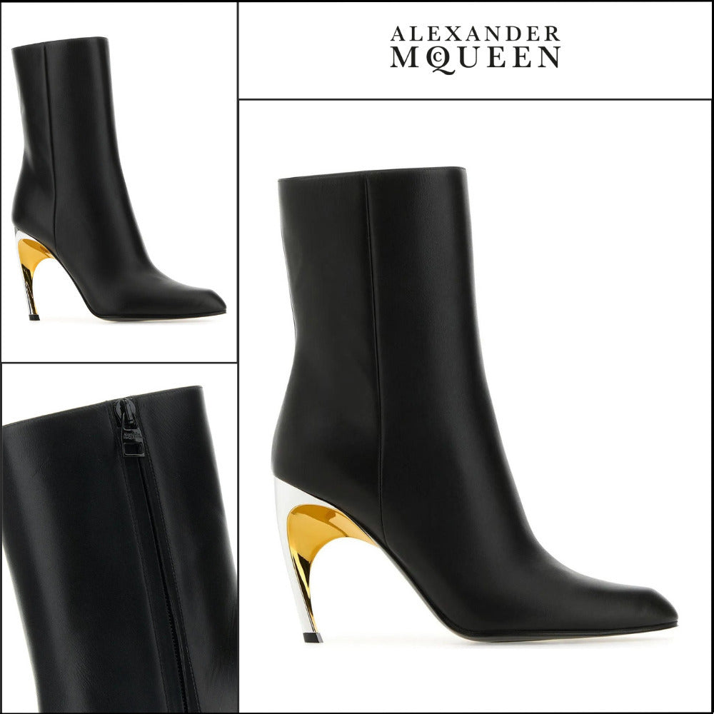 【Alexander Mcqueen】Black Leather Armadillo Ankle Boots
