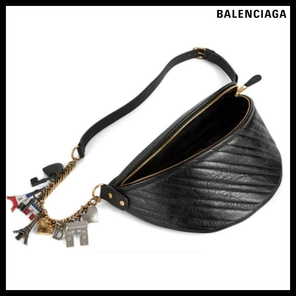 【Balenciaga】Black Leather Souvenir Belt Bag