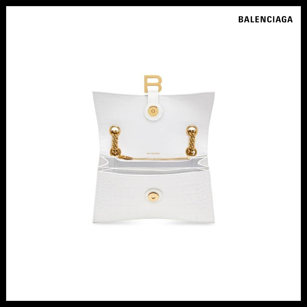 【BALENCIAGA】Crush Small Chain Bag Crocodile Embossed Optic