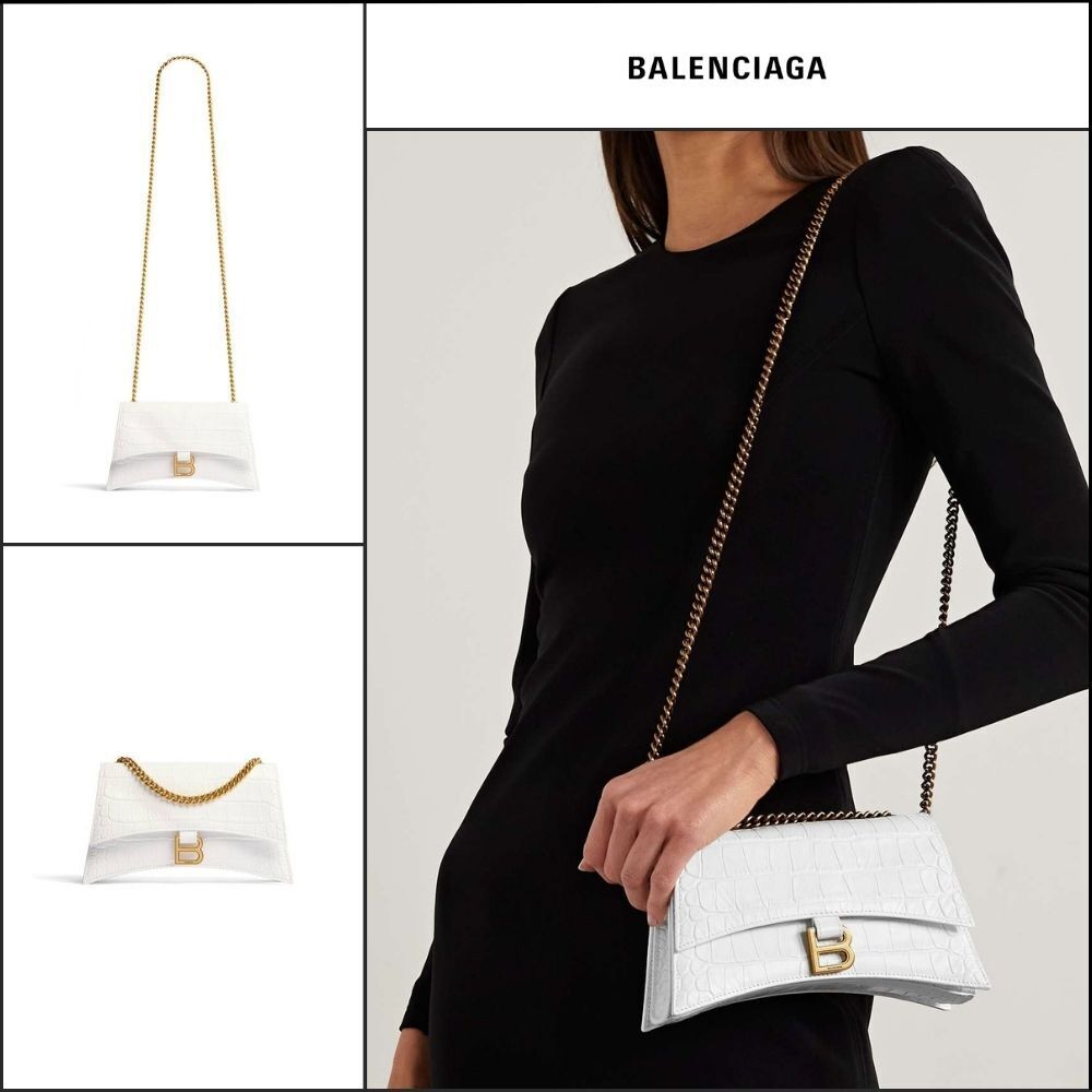 【BALENCIAGA】Crush XS Chain Bag Crocodile Embossed Optic Wh