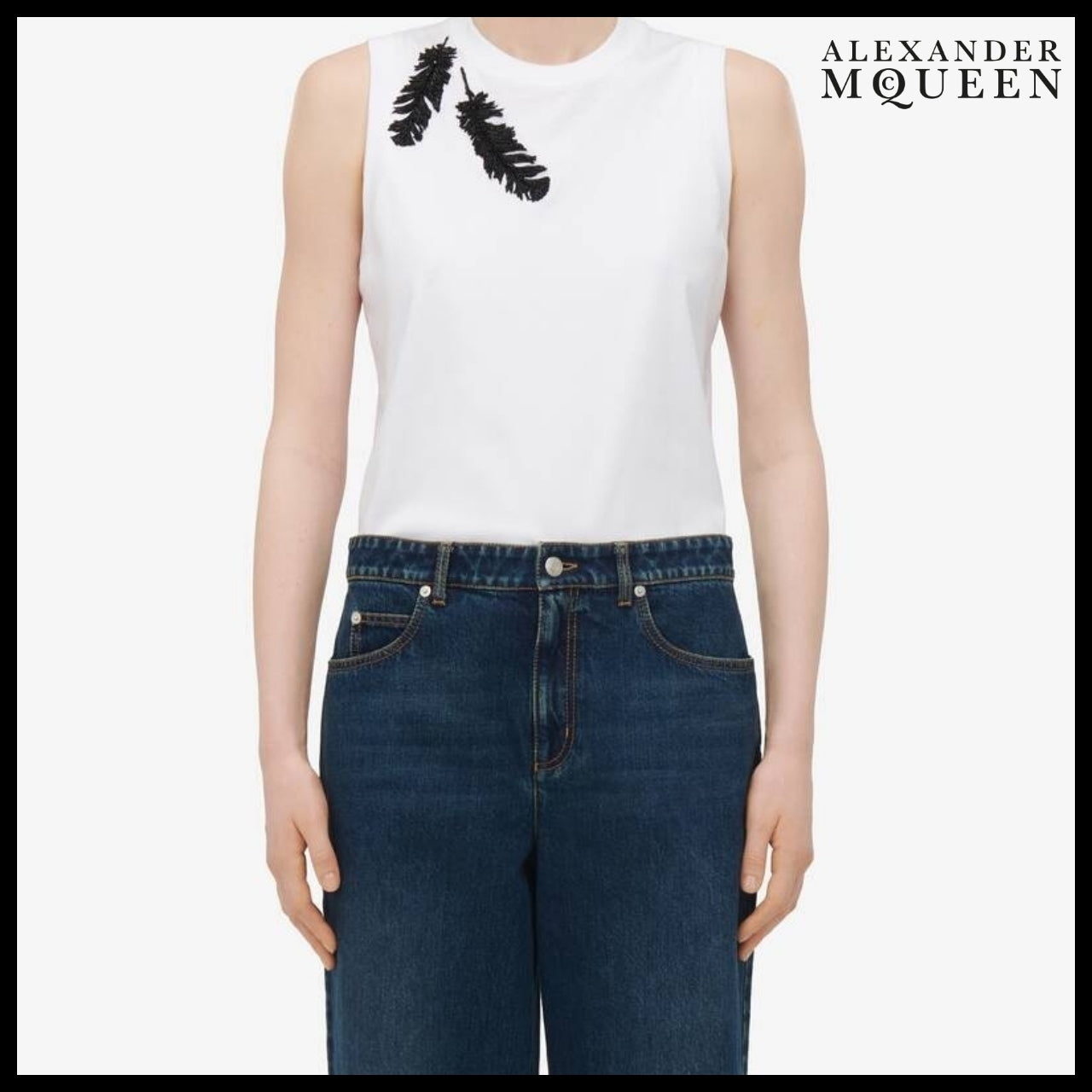 【Alexander Mcqueen】Feather Embroidery Tank Top Optical