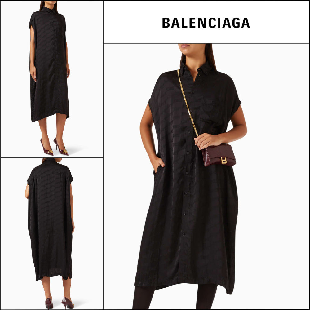 【BALENCIAGA】BB Monogram Rawcut Dress in Viscose-jacquard