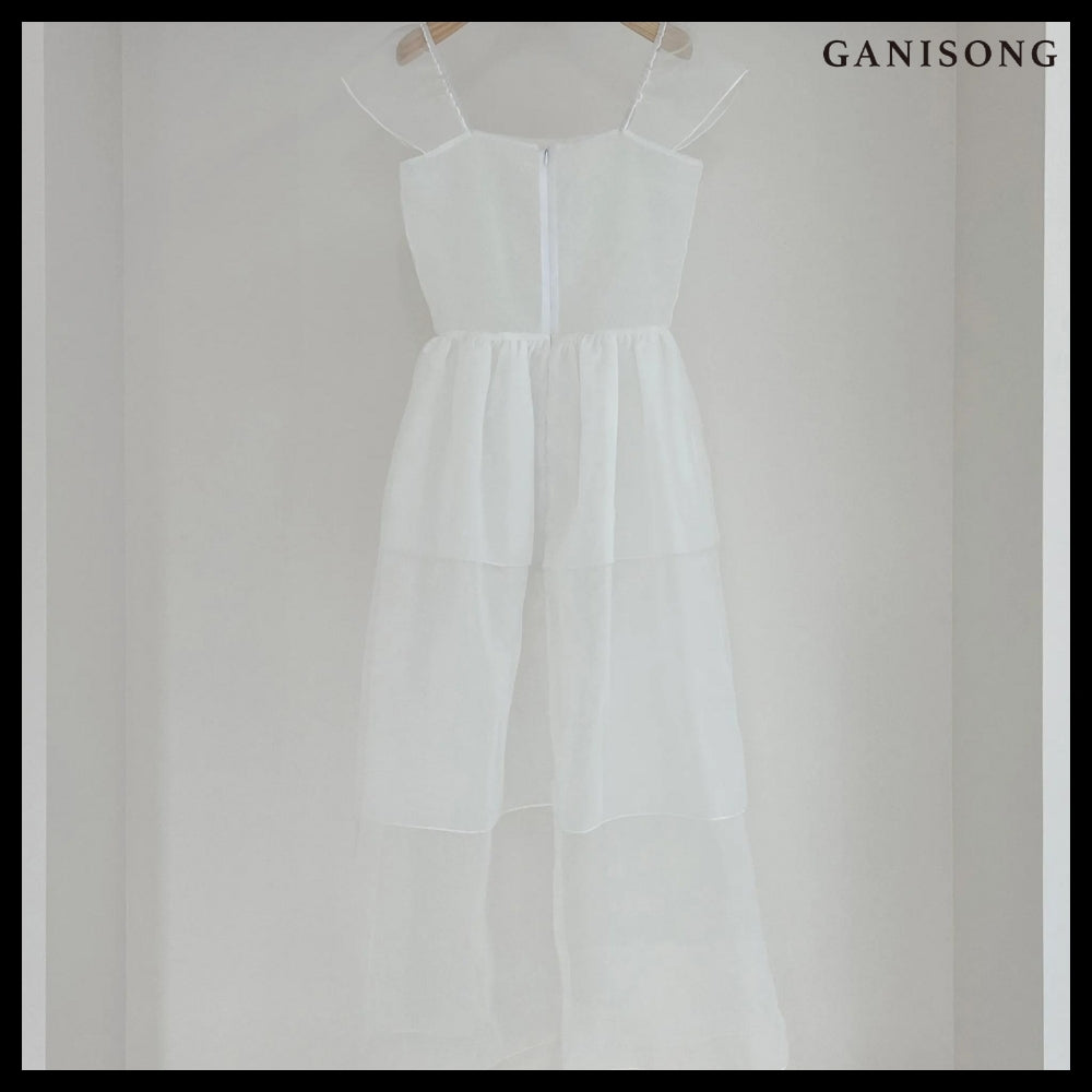 【GANISONG】Bridal Peony Tiered Dress White