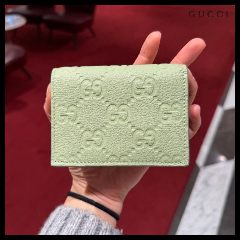 【Gucci】GG Emblem Leather Mini Bifold Wallet Pale Green