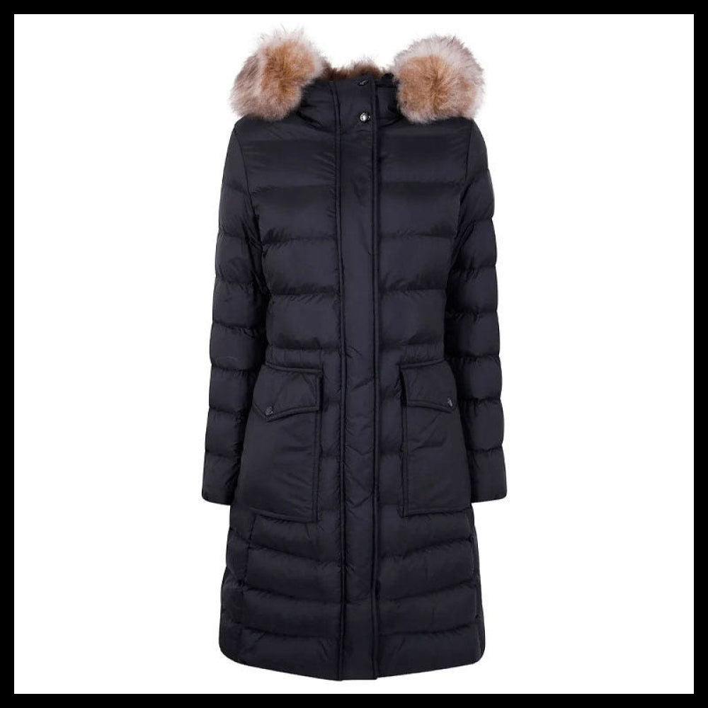 ◆MONCLER◆PATCH LOGO HOODED FUR BELTED LONG DOWN COAT BLACK