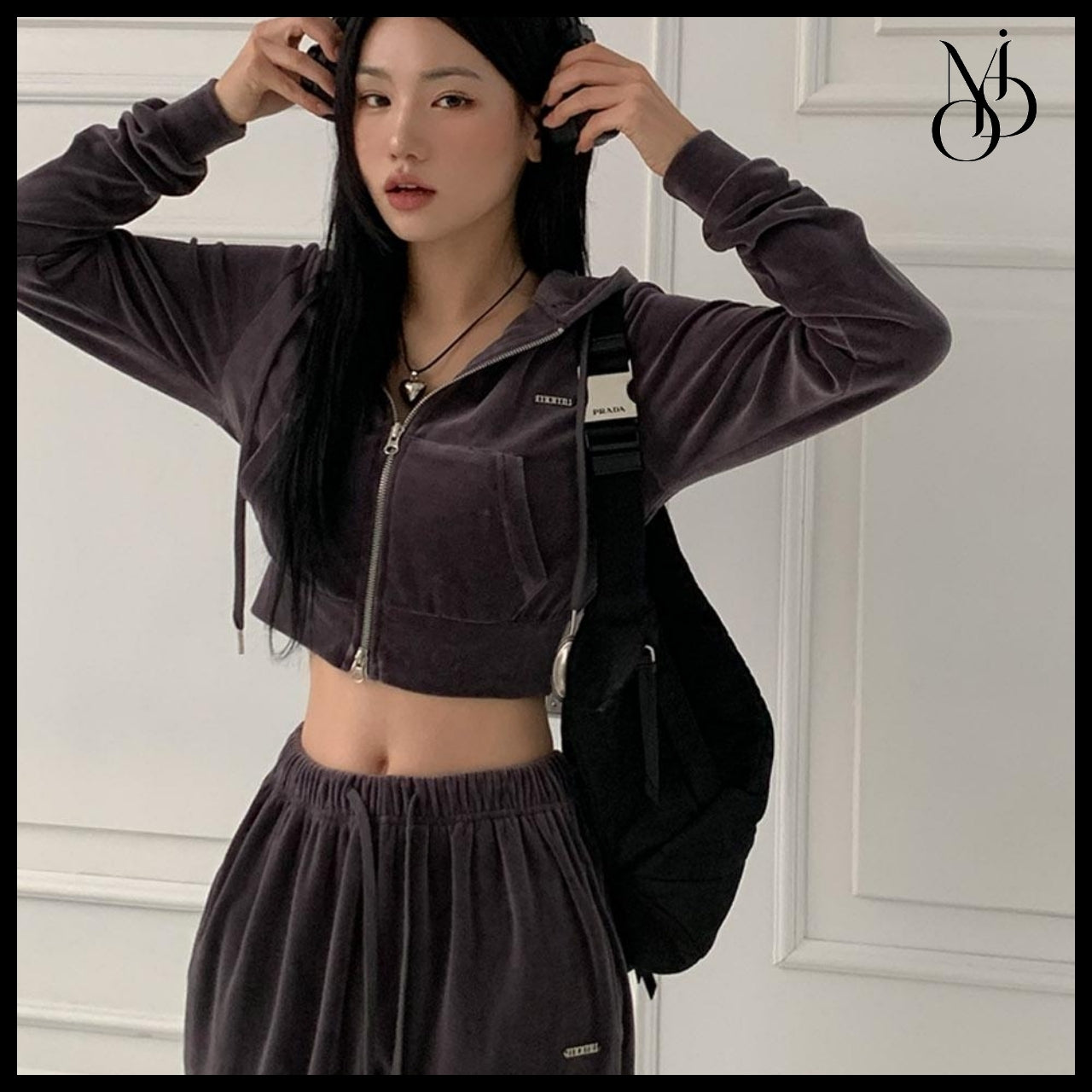 【MODIMOOD】Velour Hoodie Zip-Up Pants Set