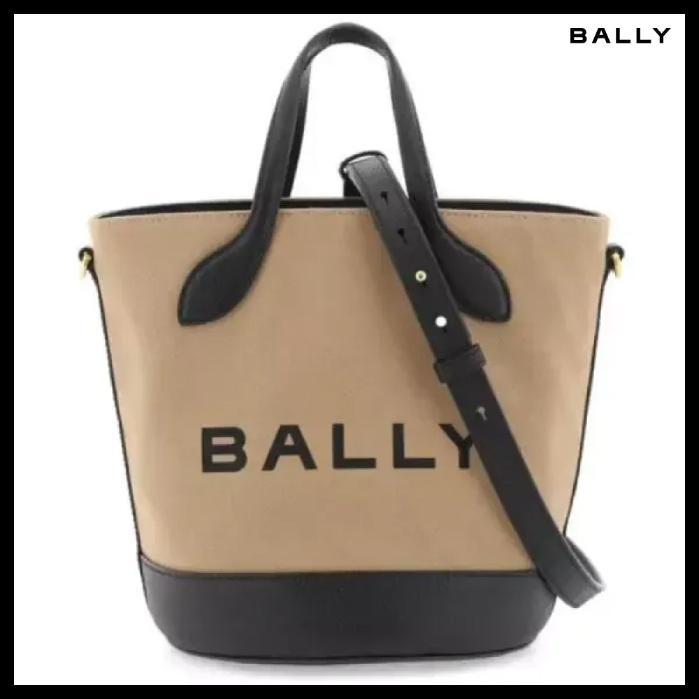【Bally】Bucket Canvas Tote Sand Minimal