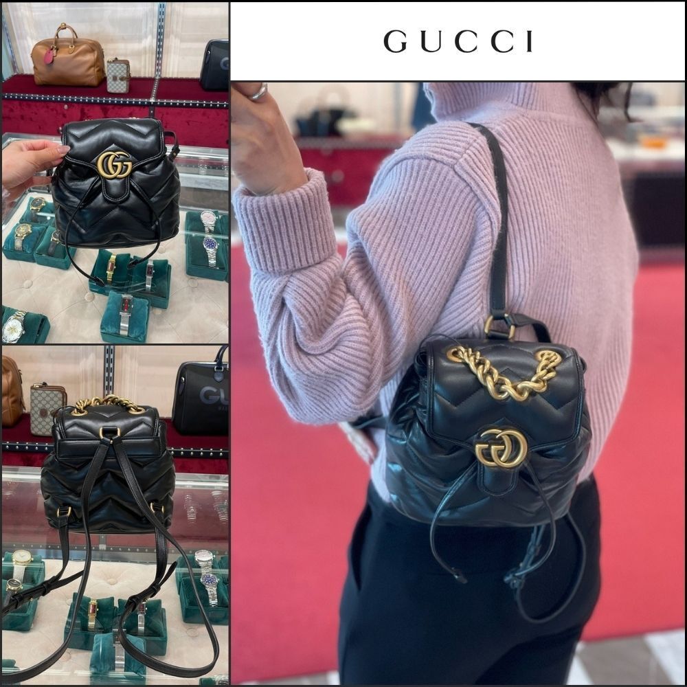 【GUCCI】Marmont Chevron Matelasse Nappa Backpack Black