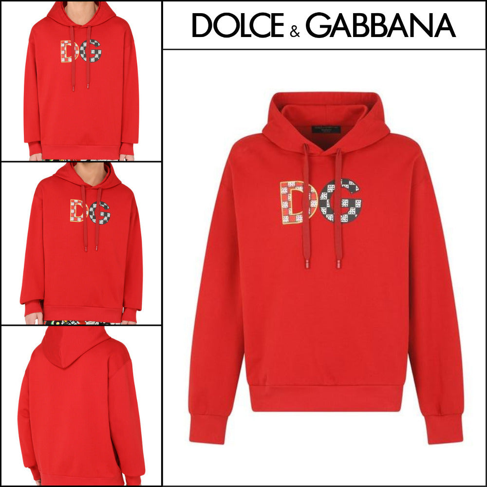 【Dolce & Gabbana】Jersey Sweatshirt with DG Patch Red