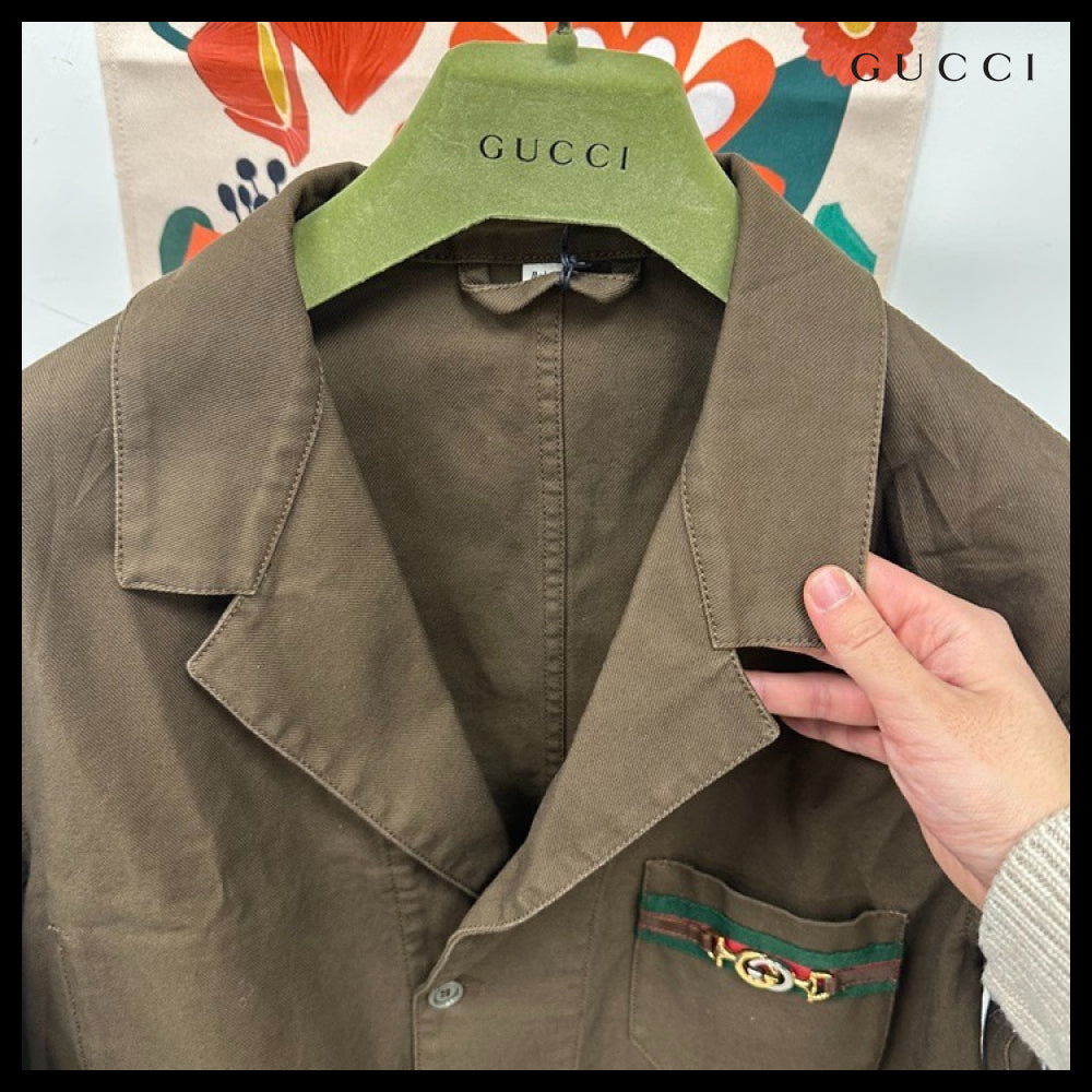 【GUCCI】Interlocking G Horsebit Label Patch Cotton Jacket