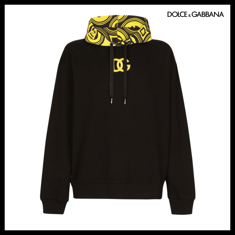 【Dolce & Gabbana Jersey Hoodie with DGPrint and Embroidery