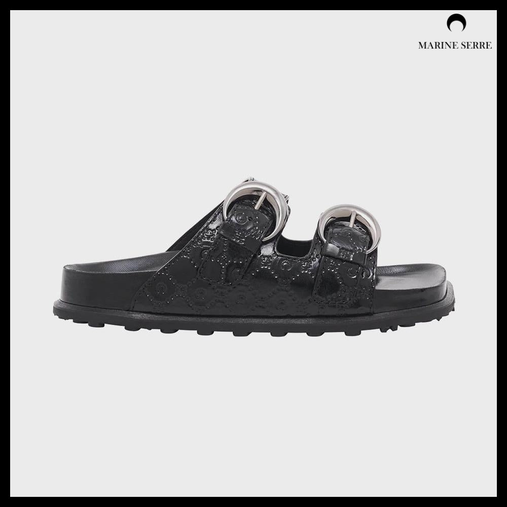 【MARINE SERRE】Women's MOONOGRAM EMBOSSED LEATHER MS SLIDE