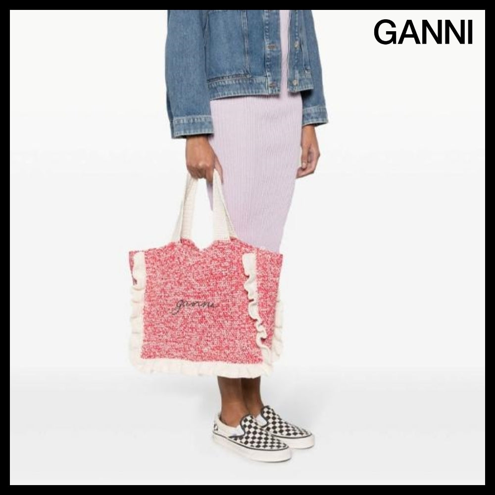 【GANNI】CROCHET FRILL TOTE BAG EGRET