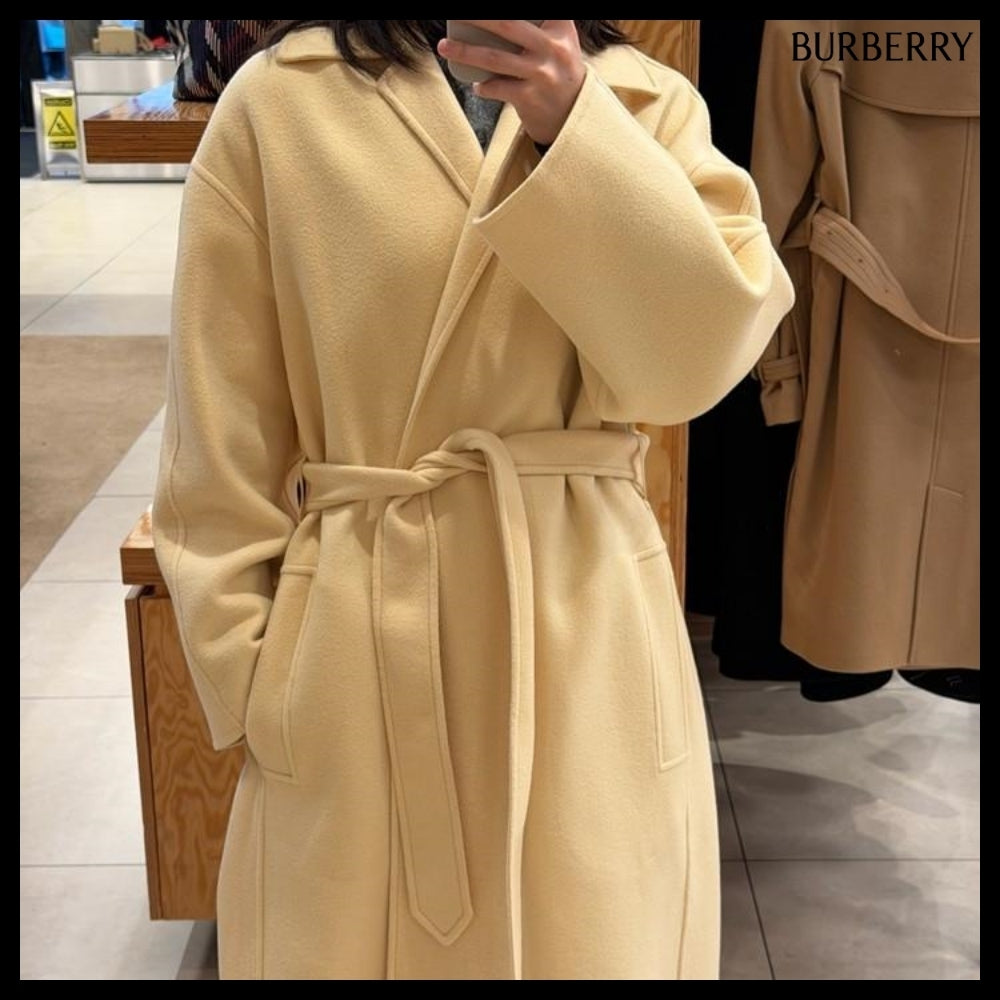 【Burberry】Cashmere Belted Wrap Coat Daffodil