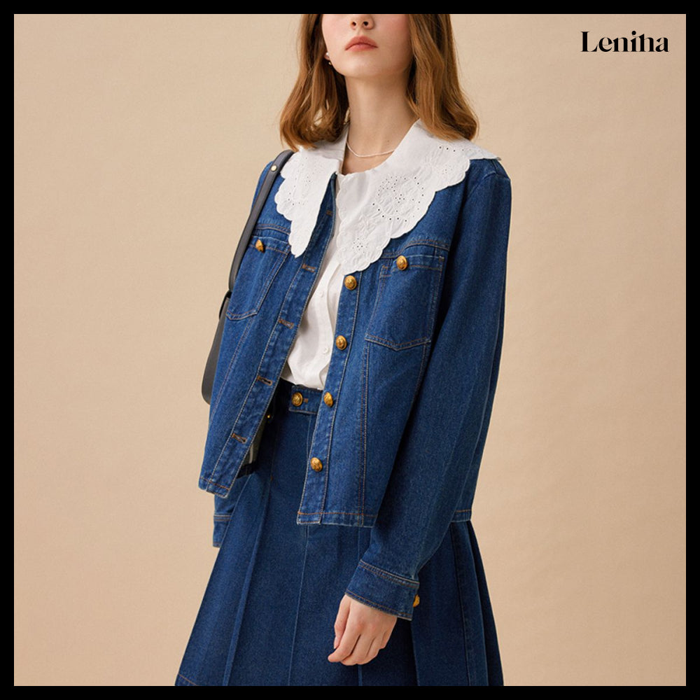 【LENINA】AUDREY Round Neck Denim Jacket
