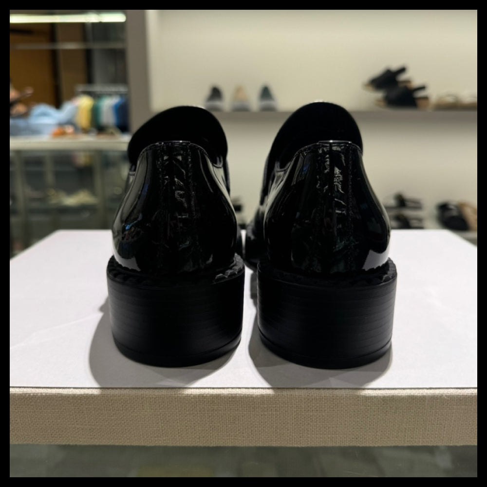 【PRADA】Chocolate Triangle Logo Brushed Leather Loafers