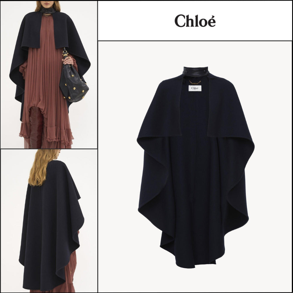 【Chloe】High-Low Cape in Midnight Blue