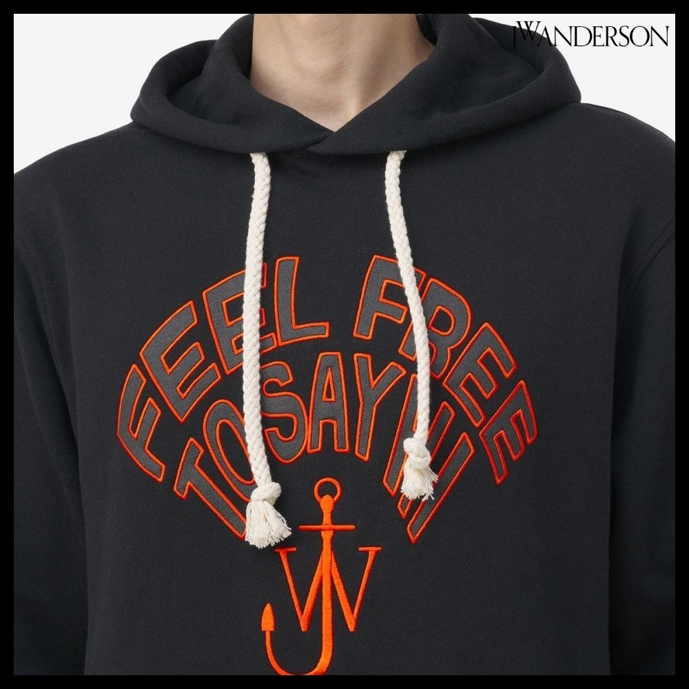 【J W ANDERSON】Embroidered Logo Drawstring Hoodie Black