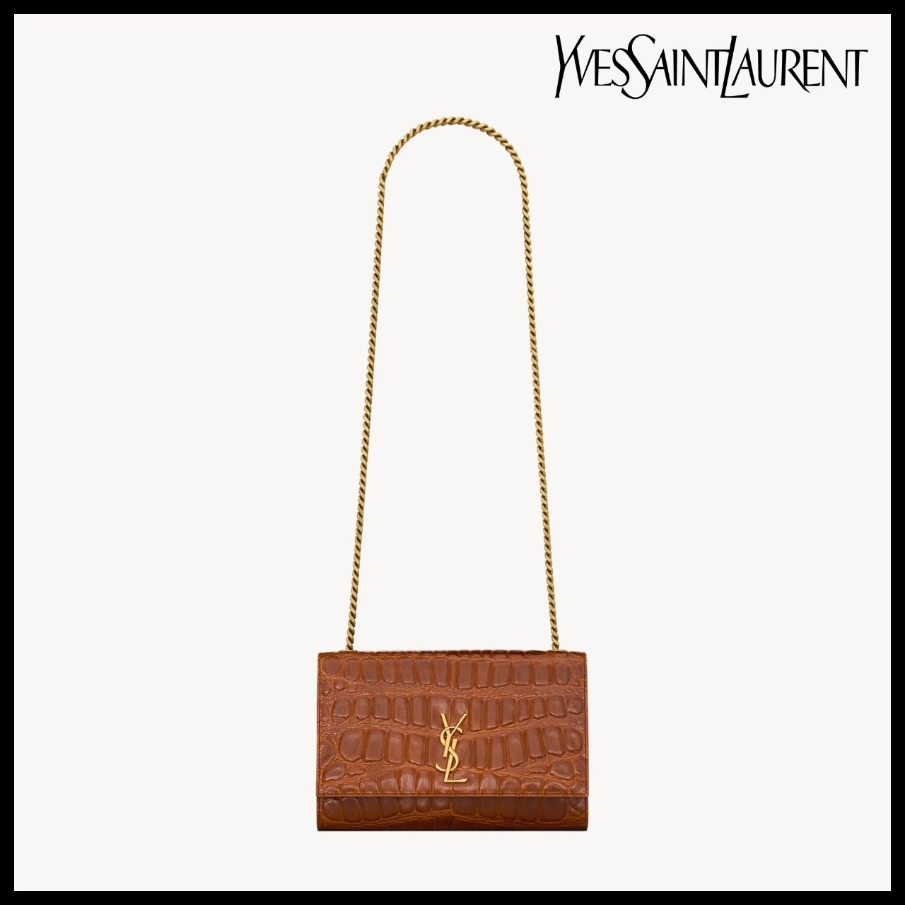 【Saint Laurent】Crocodile Embossed Leather New Kate Small