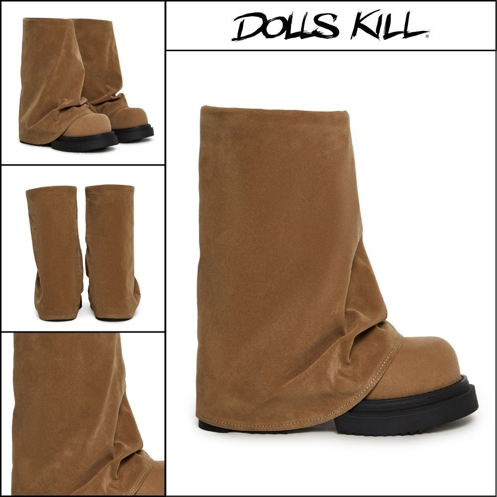 ◆DOLLS KILL◆DARKER WAVS Ego Foldover Boots Brown