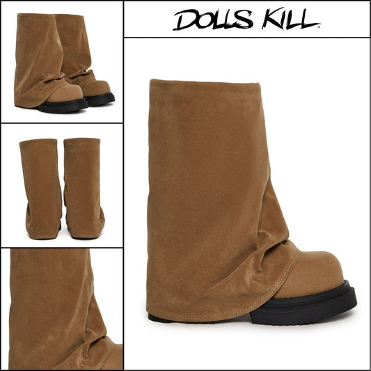 ◆DOLLS KILL◆DARKER WAVS Ego Foldover Boots Brown
