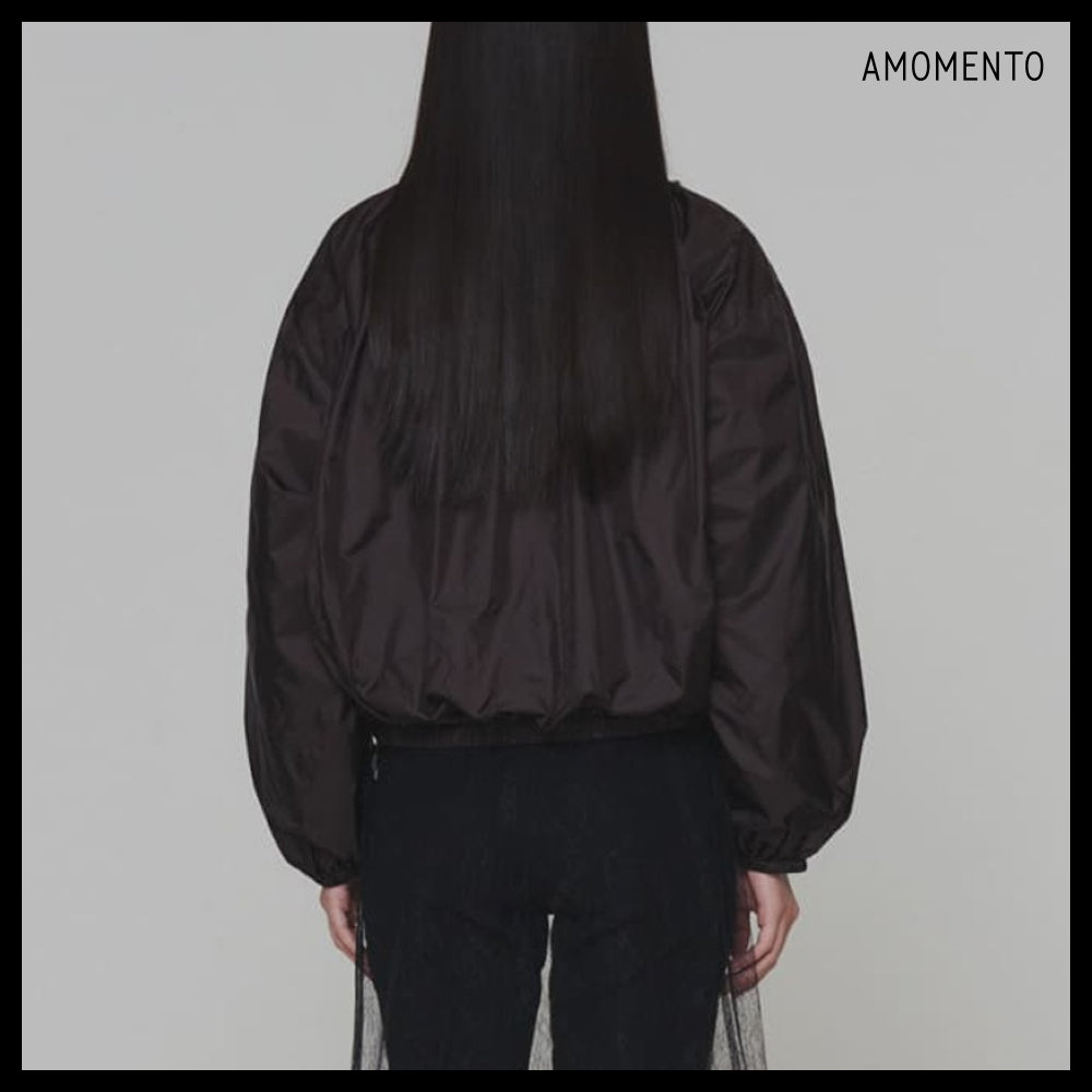 【AMOMENTO】Neck Shirring Volume Jumper Dark Brown