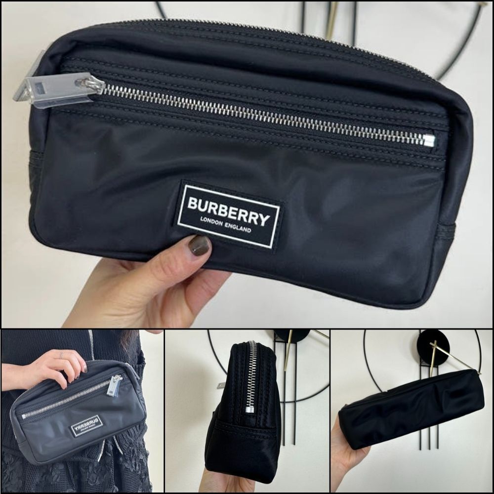 【Burberry】Wilton Logo Small Nylon Pouch Black